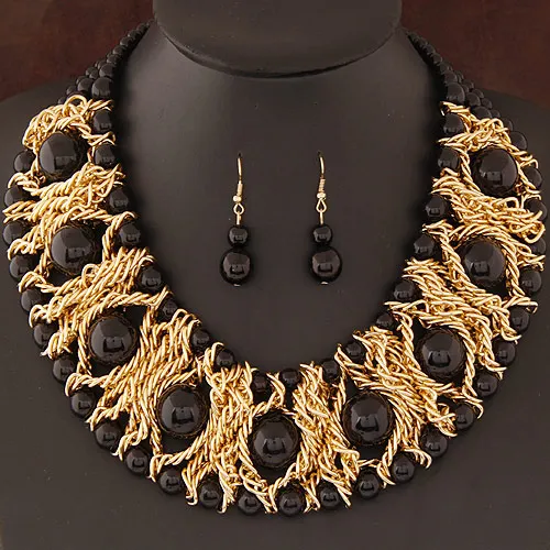 Kymyad Boutique Jewelry Sets For Women Gold Color African Beads Set Party Accessories Necklace Earrings Wholesale | Украшения и