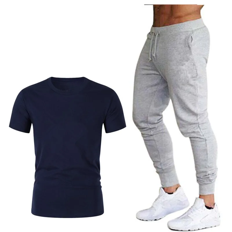 New Men's Sport Suits Running Jogger pants+T Shirts Men Sports Joggers Training Suit brand Gym Fitness Tracksuits Set streetwear | Мужская