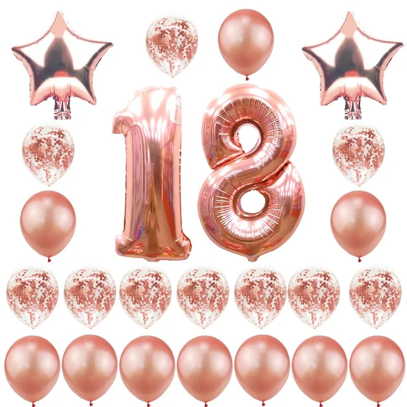 18 Years 24 шт./компл. 16, 18, 20 30 40 50 60 лет с днем рождения звезда розового золота конфетти 40 дюймов количество Фольга шар Декор для вечеринки в честь Дня Рождения S2XN - Цвет: 18 Years