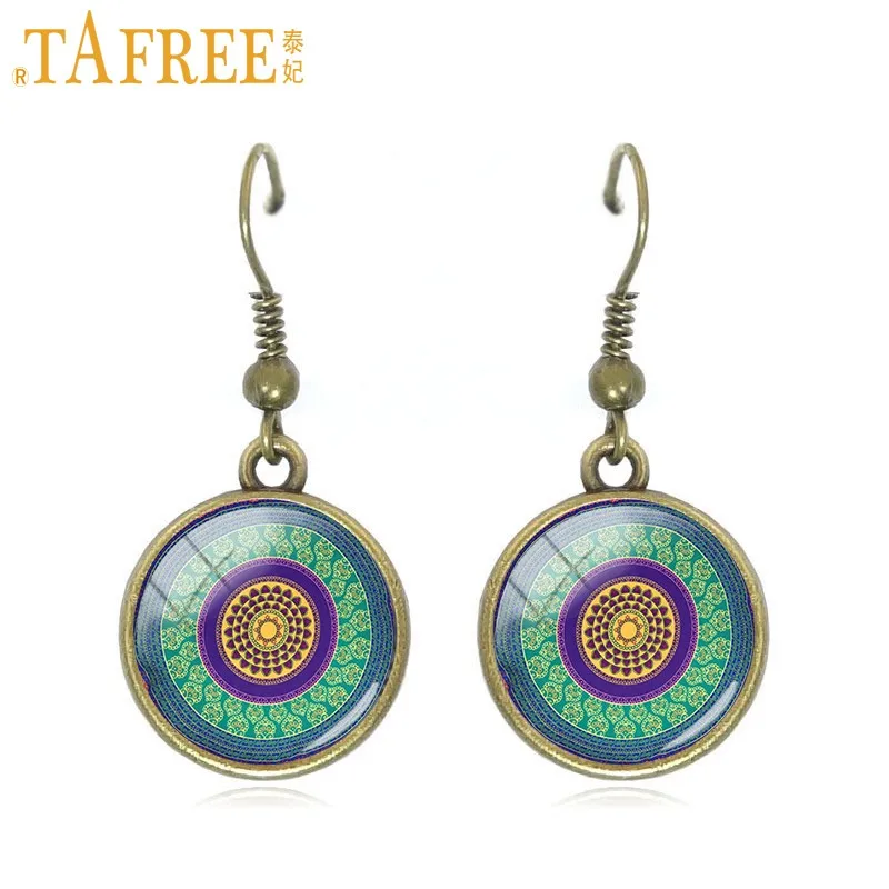 A452 TAFREE Хиппи Мандала серьги помпоном Bohemian Paisley медитации висячие серьги стекляный с картинкой художественное оформление круглый ювелирные изделия A448 - Окраска металла: A452
