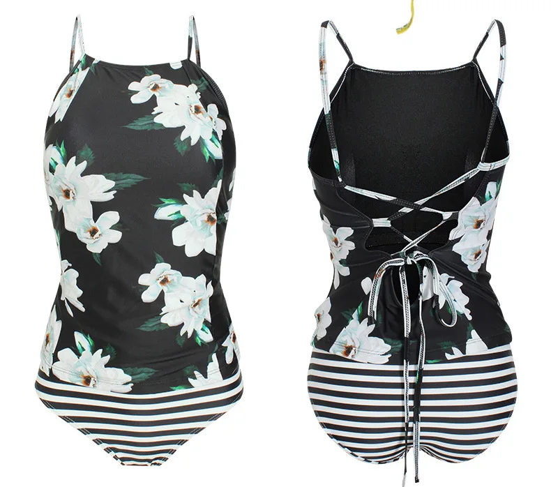 Новая мода из двух частей Tankini купальник Для женщин купальники Винтаж принт размера плюс купальники Для женщин Мягкий купальный костюм бикини набор S-XXXL