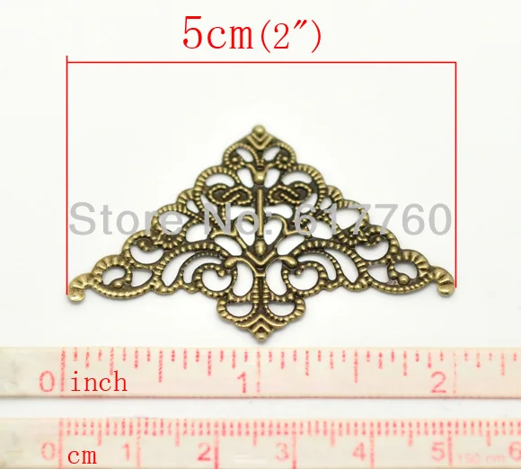 Free shipping-50Pcs Antique Bronze Filigree Triangle Wraps Connectors DIY Jewelry Findings 5cm x 3.2cm(2&quotx1-1/4&quot) J0577 | Украшения