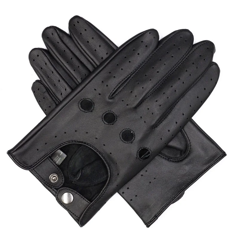 Black sta lamb touch Мужские кожаные перчатки для вождения без подкладки Harssidanzar - Цвет: Black sta lamb touch
