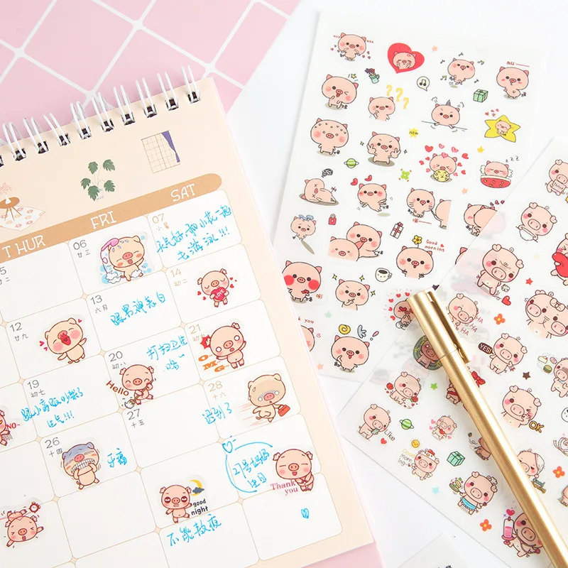 6 шт./компл. Kawaii мультфильм милый маленький розовый поросенок наклейки для детей