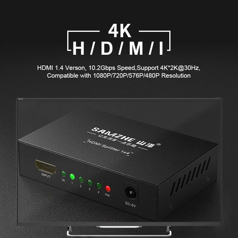 SAMZHE 4K * 2K HDMI сплиттер коммутатор 1 вход 4 выхода/2 выхода 30 Гц 1080P для ноутбука