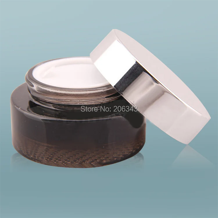Темно коричневая/красная стеклянная баночка для крема с блестящей