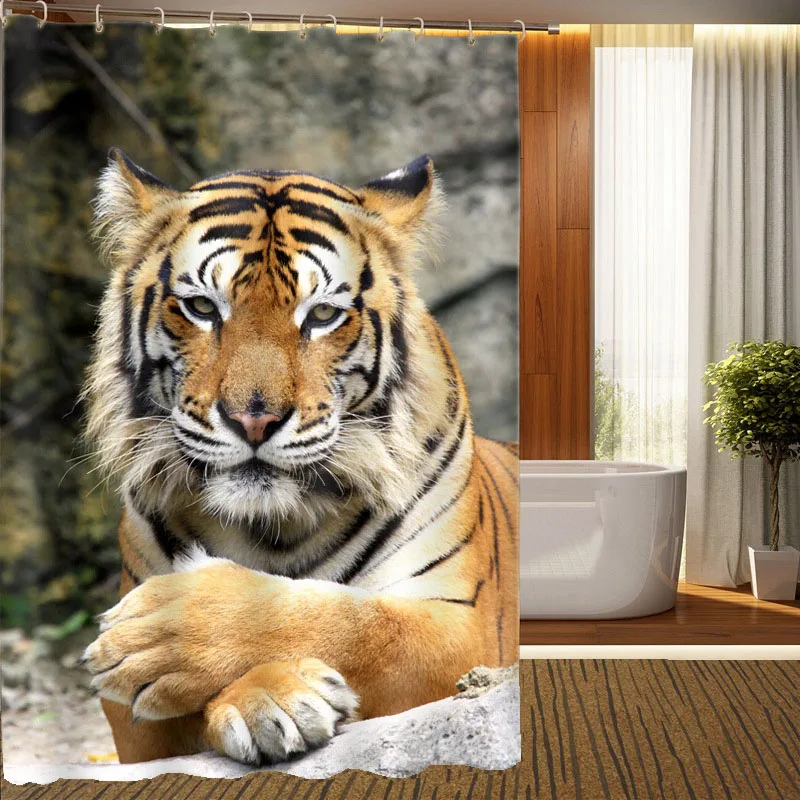 

MYRU 3D Print Waterproof Tiger Shower Curtains Bath Products Bathroom Decor with Hooks