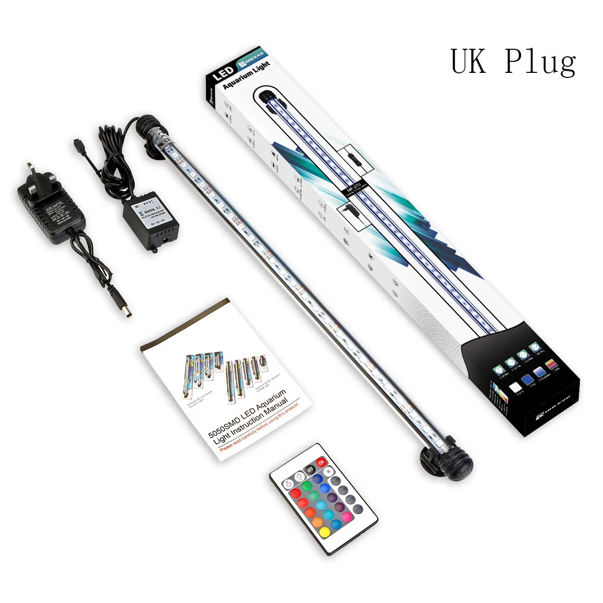 UK Plug 48CM ЕС/США/Великобритания/AU штекер RGB 48 см 5,8 Вт аквариум свет бар аквариум Водонепроницаемый 5050 SMD светодиодные трубки для лампы погружной светильник+ пульт дистанционного управления - Испускаемый цвет: UK Plug 48CM