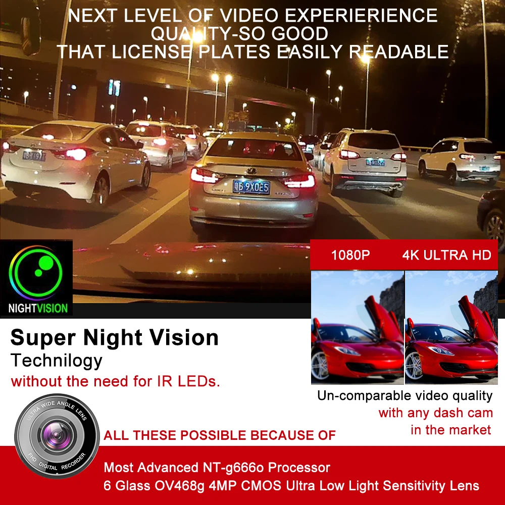 Видеорегистратор YANTU 4K 2160P 1080P встроенный GPS|Видеорегистраторы| |