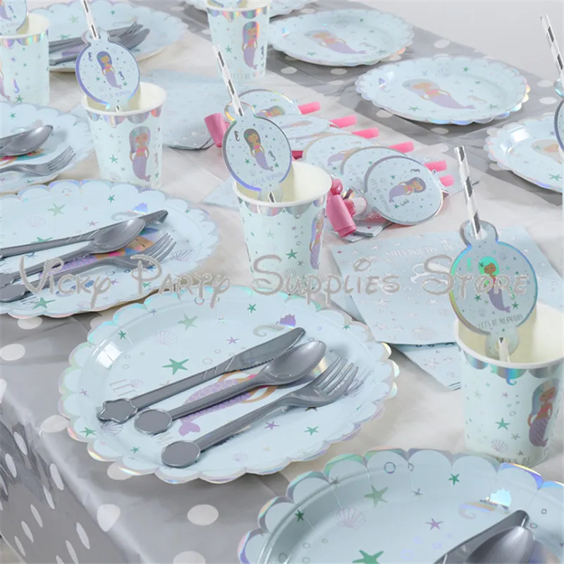 6pcs/lotCartoon Mermaid Hot Stamping Disposable Plastic Knife Birthday Baby Shower Theme Party Tableware Decorations | Дом и сад