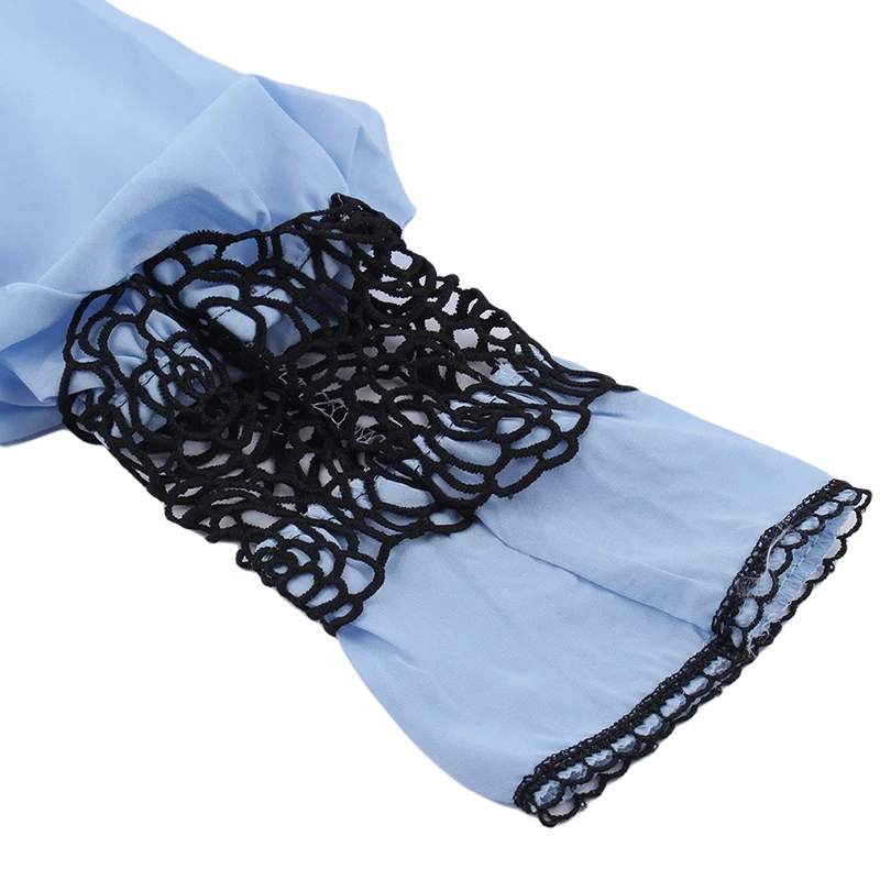 Шифоновая Блузка новые женские топы модные кружевные рубашки с длинным рукавом и