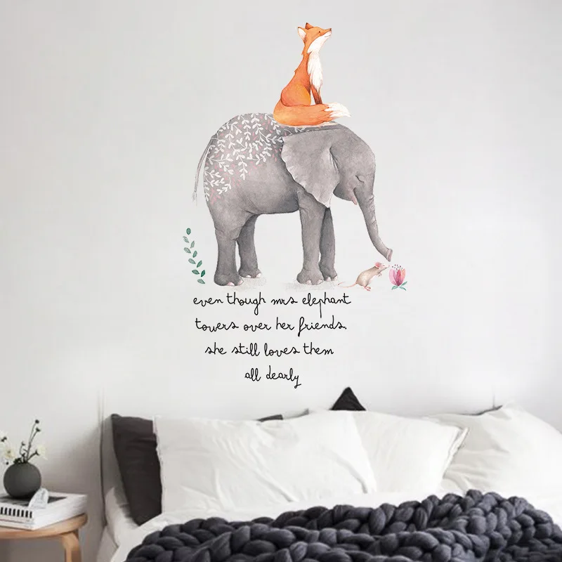 

Cute Fox Elephant Cartoon Animal Wall Stickers Kids Room Decoration Background Decoration Chambre Autocollant Mural