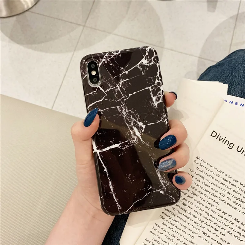 Черный белый мраморный камень полный покрытый узор чехол для телефона iPhone XS MAX 6 6s