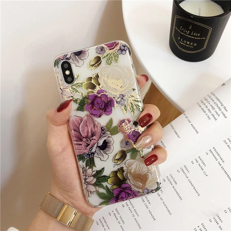 Type 3 Прозрачный чехол с золотыми бронзовыми розами для iphone X XR XS Max, мягкий силиконовый чехол для iphone 11 Pro Max 6 6s 7 8 Plus, чехол для телефона - Цвет: Type 3