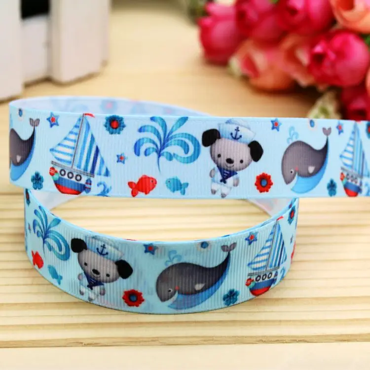 7/8 ''Бесплатная доставка темно синий медведь Печатный grosgrain ленточный головной