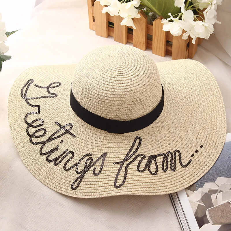 

new letter embroidery Big brim sun hats straw hats for women summer hat Panama ladies Beach sun hat