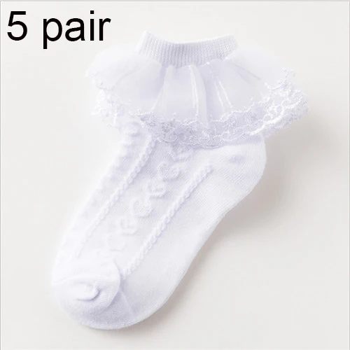 B72 White 5pair 5 пар/партия, летние детские безбортные носки для девочек, кружевные, с оборками, тонкий носок с отверстием, одежда принцессы для свадебной вечеринки, аксессуары для детей - Цвет: B72 White 5pair