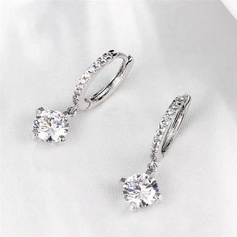 HZYMEZ New Round Circle Zircon Earrings Silver Color Plated Alloy Stud For Women Wedding Jewelery Fashion Jewelry Gifts | Украшения и
