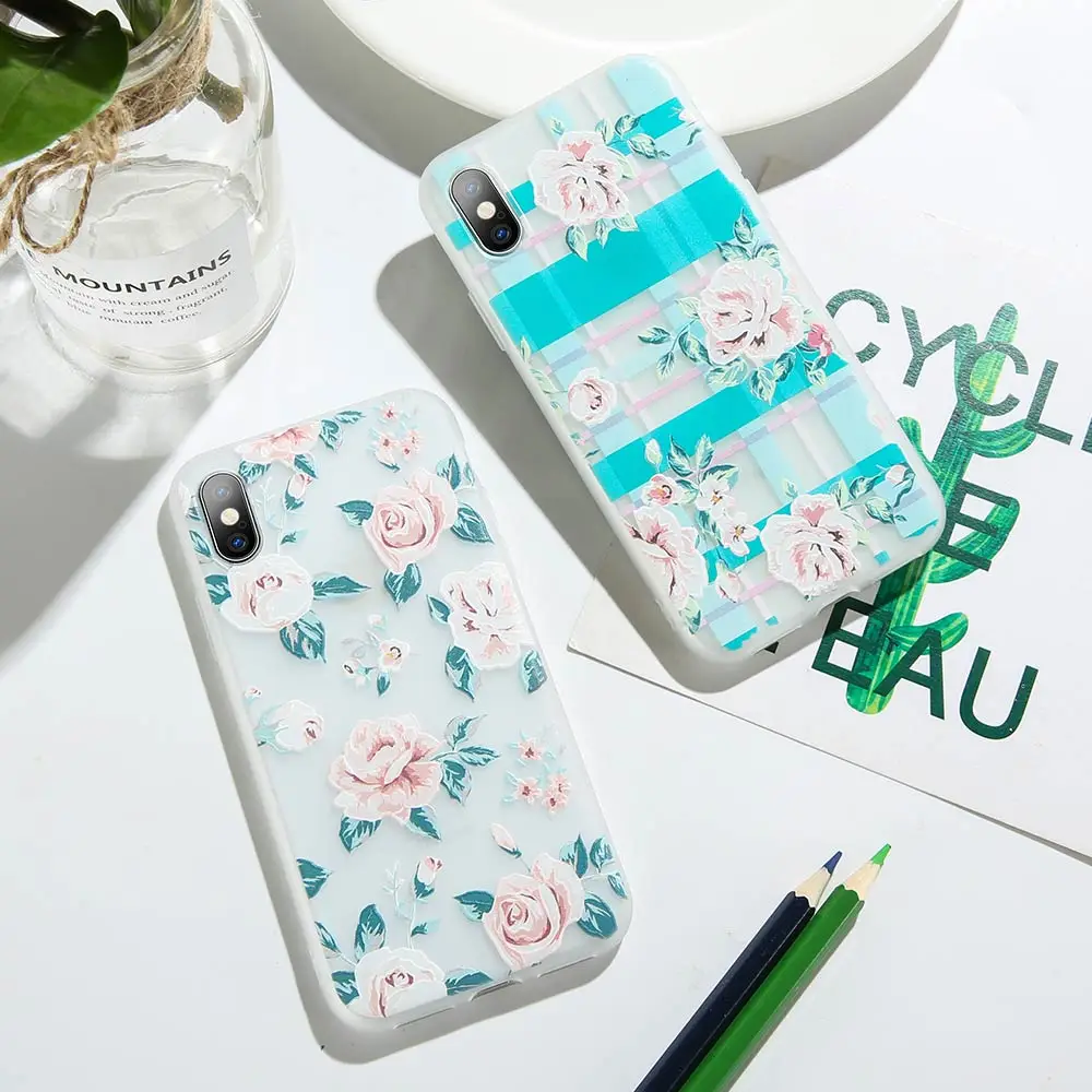 KISSCASE 3D Relief Flower Phone Case For iPhone 7 8 Plus XS Max XR Rose Floral Soft Silicon 6 6S X 5 SE |