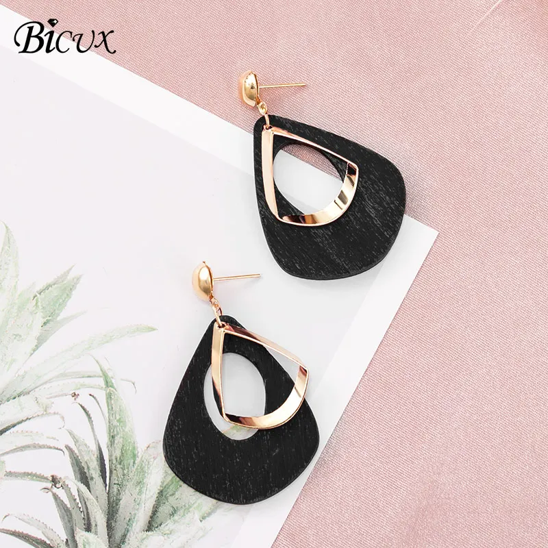Black 4 BICUX, винтажные акриловые серьги-капли для женщин,, модные ювелирные изделия, корейские Металлические геометрические золотые Висячие висячие серьги - Окраска металла: Black 4