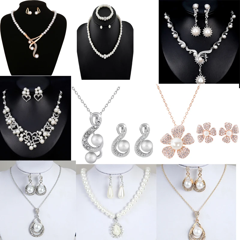 

Elegant Imitation Pearl Jewelry Sets For Women Simulated Pearls Studs Earrings Pendants Women's Necklaces Pendants For Gifts