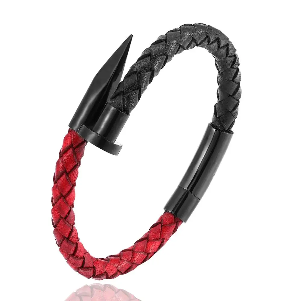 Мужской плетеный браслет из натуральной кожи с магнитной кнопкой | Украшения и