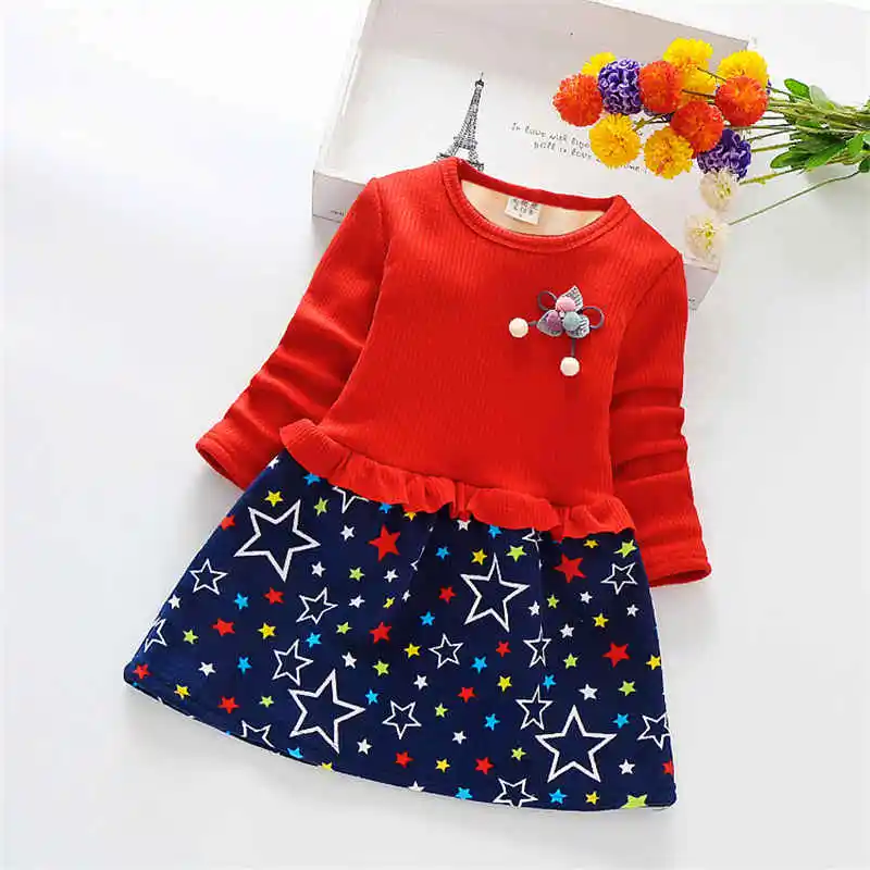 BibiCola 2018 autumn and winter new girls plus velvet warm dress children cartoon pattern princess kids party | Детская одежда и