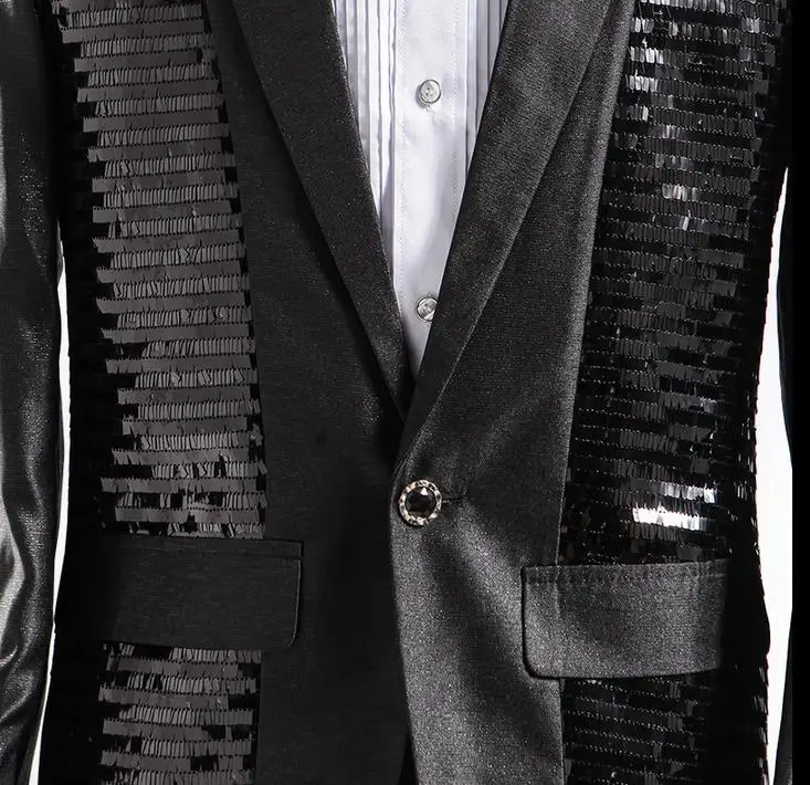 Черный Новое поступление костюм расшитый пайетками пиджак приталенный мужской с