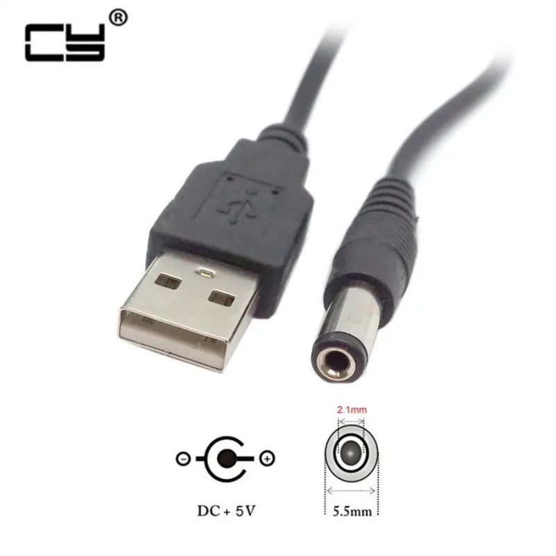 

DC 5V USB 2.0 A Type Male To 5.5 x 2.1mm DC power Plug Barrel Contor adpter Black cable 80cm