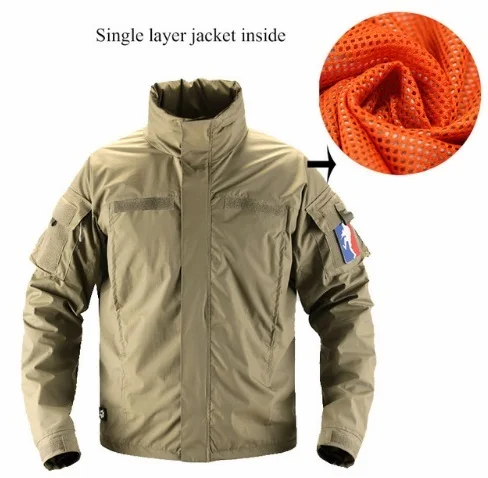 Khaki grid Штурмовой город тактическая водонепроницаемая военная куртка мужская Осенняя мягкая армейская боевая одежда Весенняя Мужская ветровка куртки - Цвет: Khaki grid