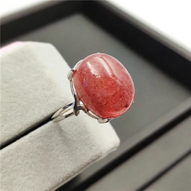 Подлинное натуральное ледяной красный клубничное кварцевое кольцо из
