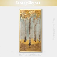long size hand painted high quality abstract golden tree oil painting special landscape gold tree oil painting for living room