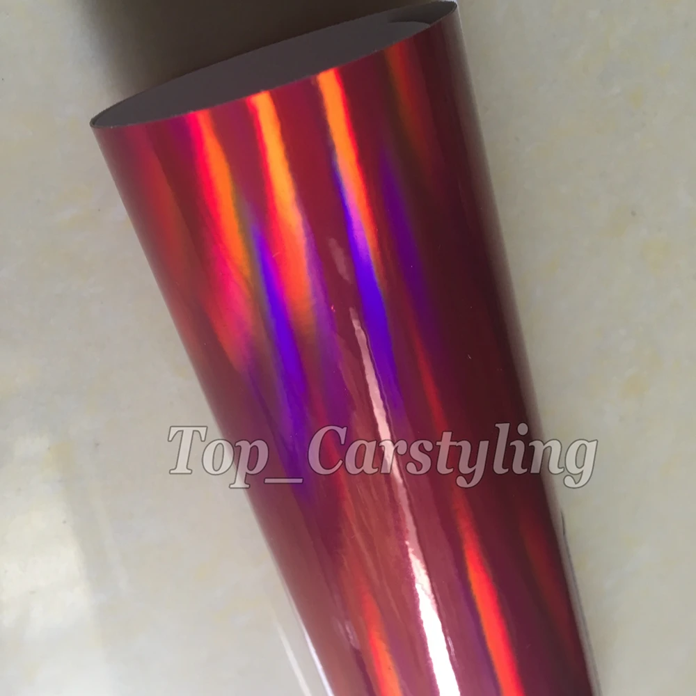 Лазерный красный хром голографический винил с пузырьками Нео флип флоп