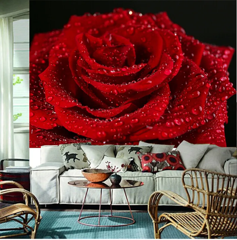 3D фотообои на заказ Красивые Романтические красные розы бисер обои для гостиной