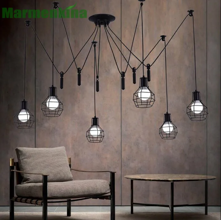 Бесплатная доставка ретро подъемный шкив маленькая железная клетка паук лампа в