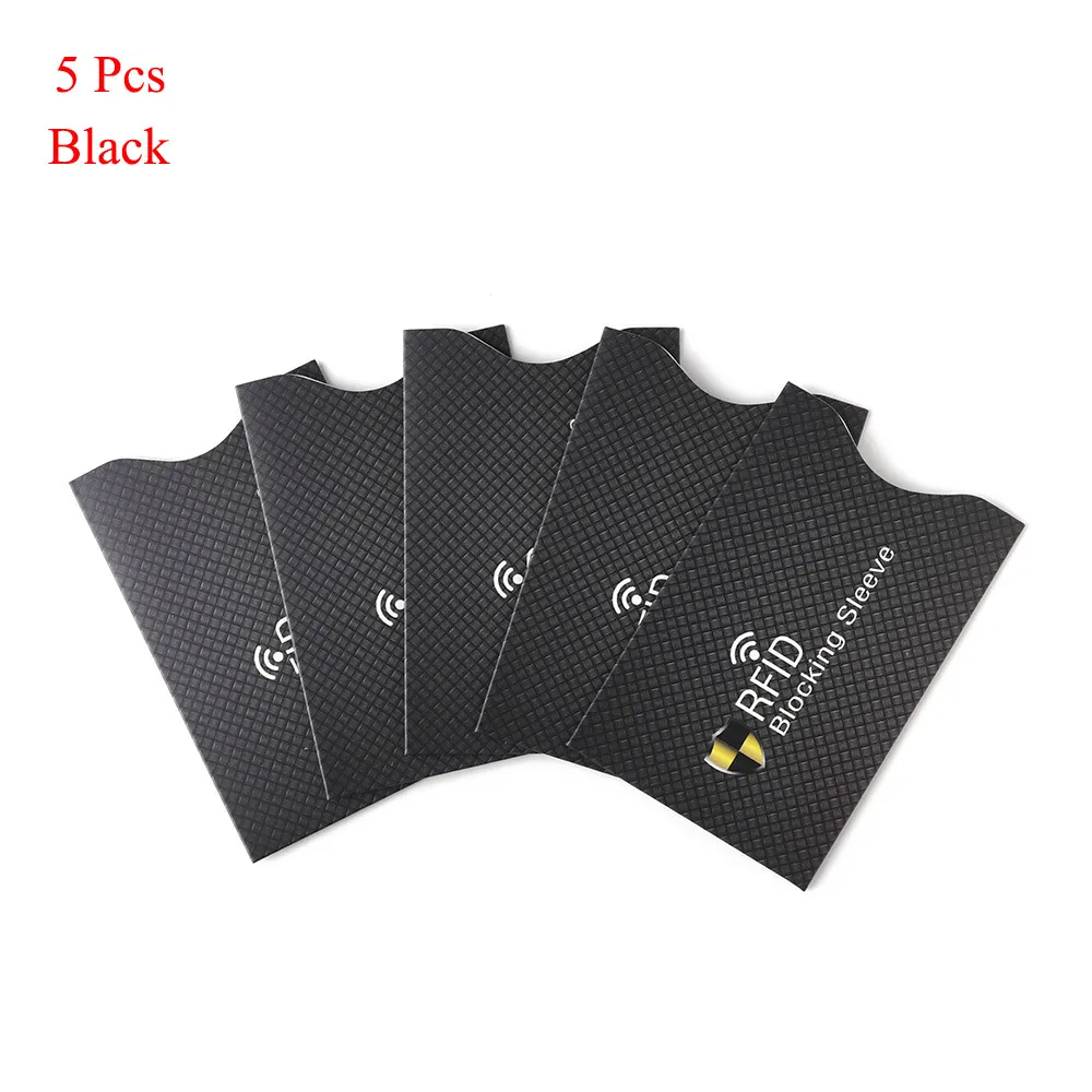 5 шт. защита от кражи для RFID, кредитная карта, ID, карта, банк, держатель для карт, протектор, блокирующий рукав, кожаный чехол, алюминиевый чехол для банковских карт - Цвет: Черный