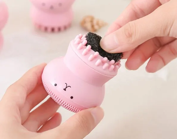 60pcs/lot Double-headed Multi Silicone Jellyfish Facial Brush Soft Baby Octopus Brush Cleanser Mini Skin Care Tools HA521