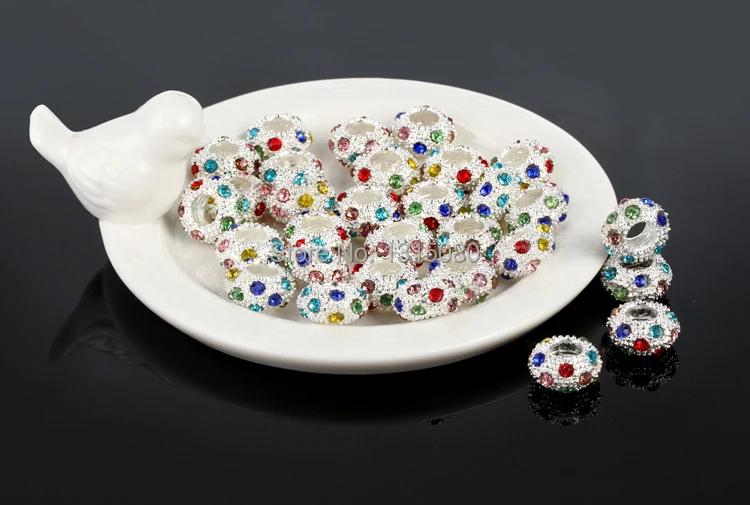 20 шт./лот серебряный цвет с хрустальными стразами Rondelle разделитель Металлические