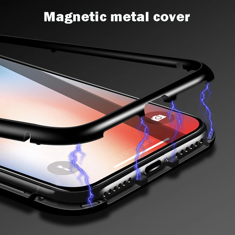 Металлический магнитный чехол для iPhone 8 7 6 6S Plus чехлы из закаленного стекла с