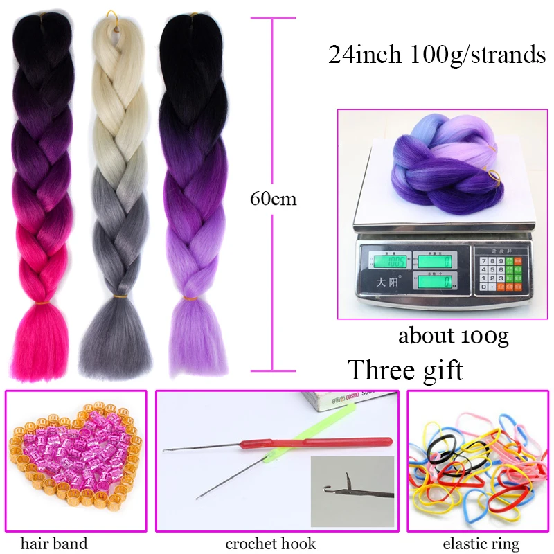Yiyaobess Synthetic Ombre Braiding Hair Crochet Jumbo Braids Hair Extension 100g 24inch Black African Braids Pigtail Hair