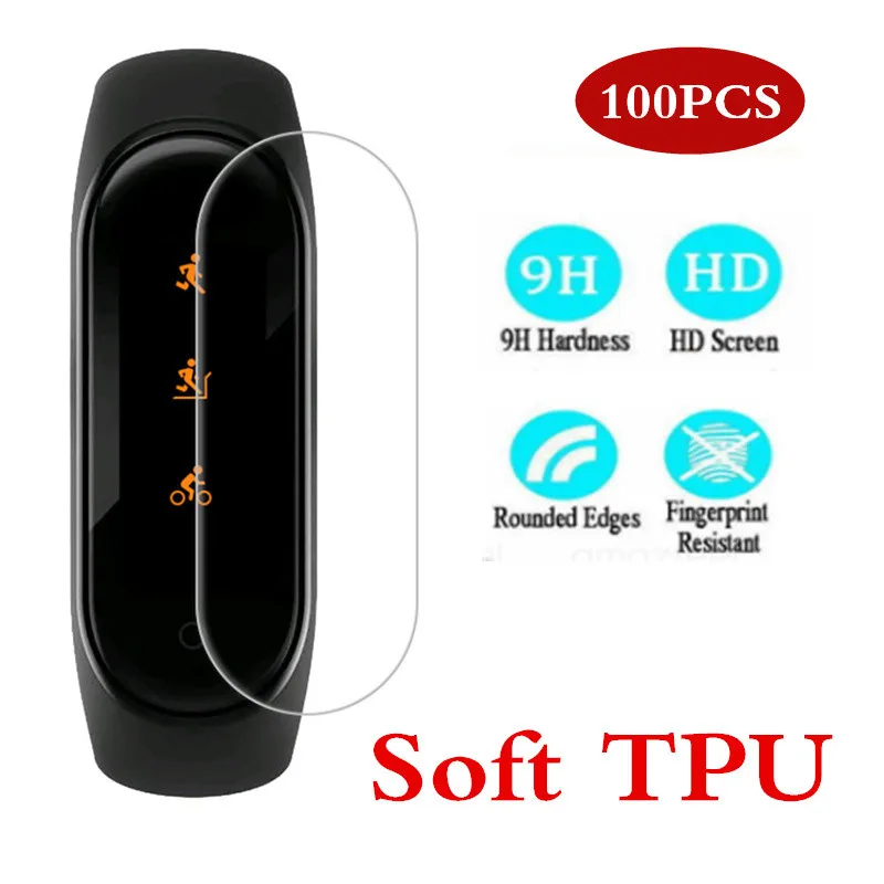100 штук/упаковка для Xiaomi Mi Band 4 защитная пленка Мягкий ТПУ экран для Xiaomi Mi Band 4 умный Браслет полная защита экрана