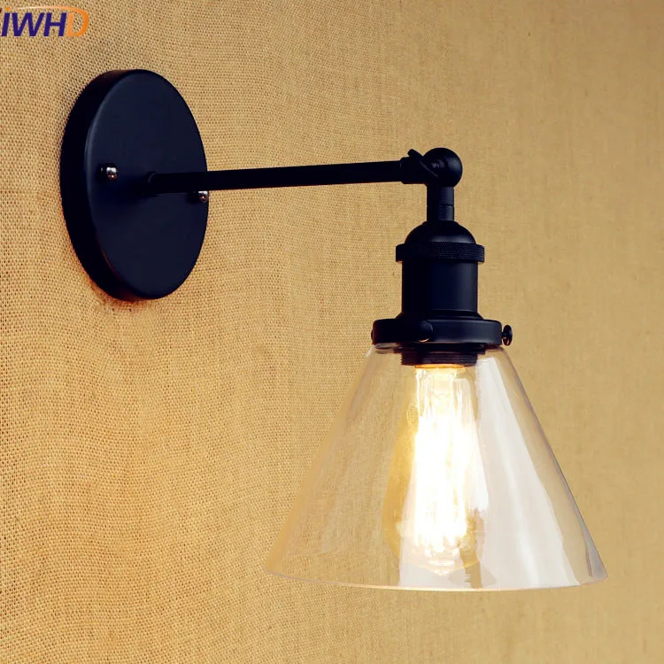 

IWHD Glass Iron Vintage Wall Sconce Loft Retro Bedroom Light Wandlamp Loft Style Retro Led Wall Lamp Bathroom Lighting Stairs