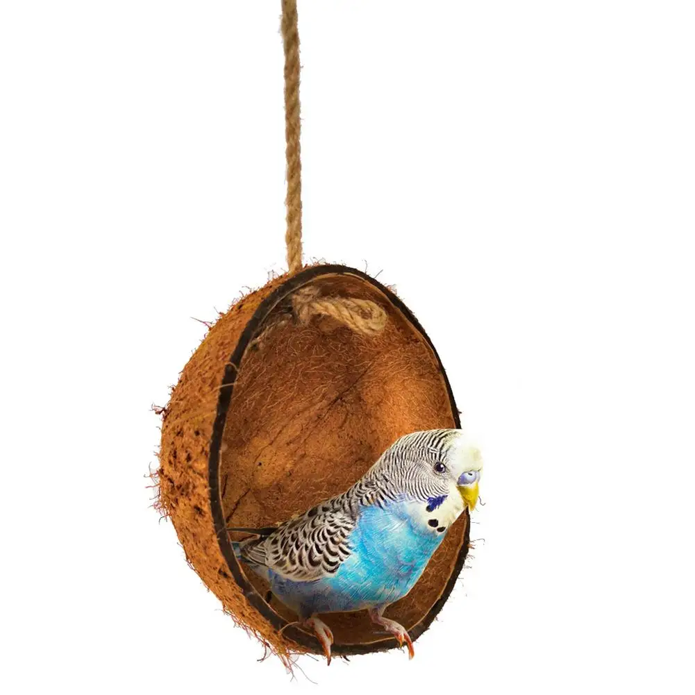 Попугаи качели птица игрушка натуральный кокосовый орех подвесная корзина