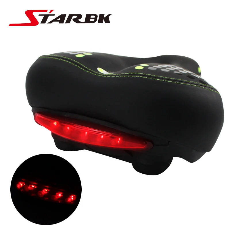 Велосипедное седло STARBK мягкое утолщенное широкое сиденье + задний фонарь для