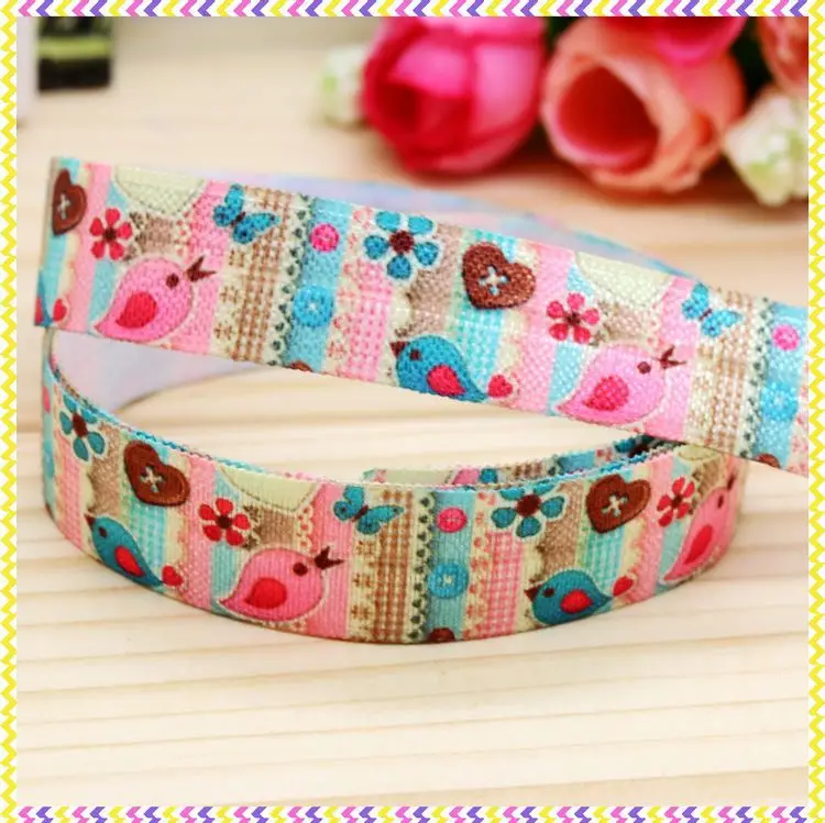 

DHK 5/8'' Free shipping Fold Elastic FOE bird printed headband headwear hair band diy decoration wholesale OEM C36