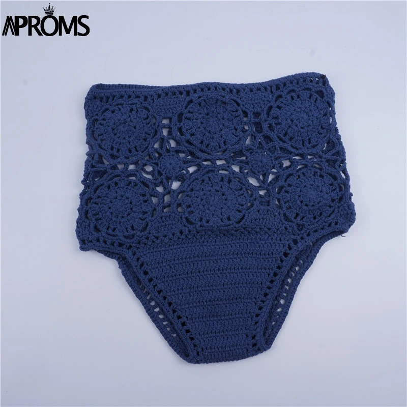 Denim Blue Aproms белые вязаные крючком шорты для женщин летние пляжные шорты с высокой талией 90s охлаждает девушек бикини пляжная одежда женские плавки - Цвет: Denim Blue
