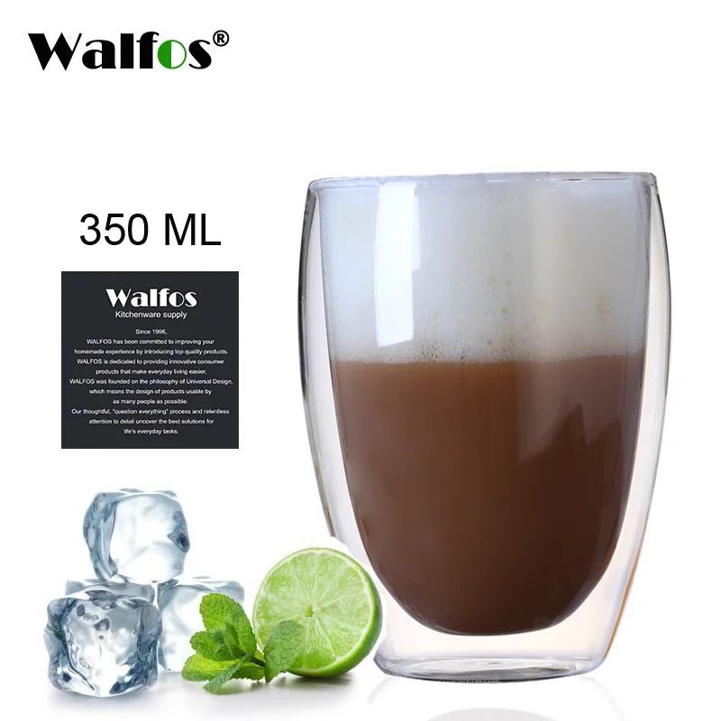 WALFOS 1 шт.-термостойкая стеклянная пивная чашка с двойными стенками, кофейная чашка, креативный Художественный набор, пивная кружка, прозрачная посуда для напитков, чайные кружки - Цвет: WALFOS 350 ML