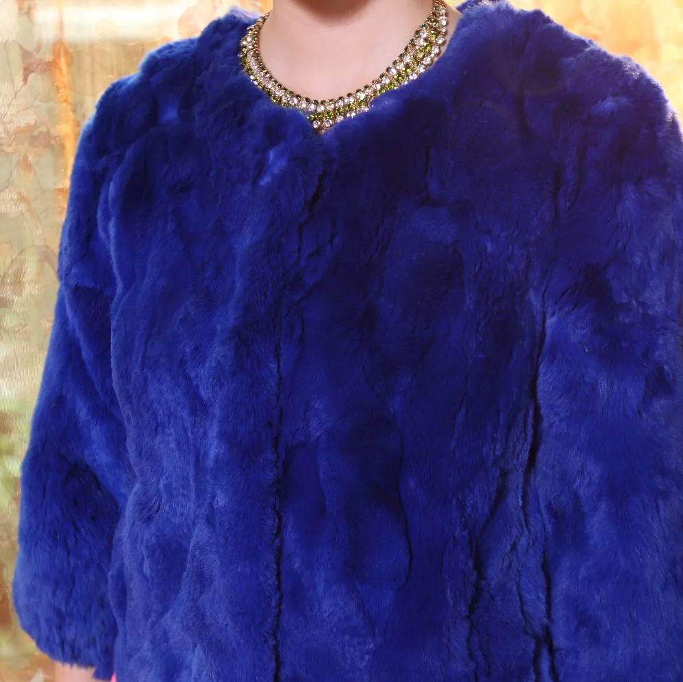 Натуральный настоящий мех кролика пальто и куртки для женщин с круглым вырезом