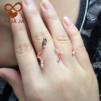 wholesale leaves two finger adjustable rings for party women crystal paved fashion sprout jewelry rings new arrival