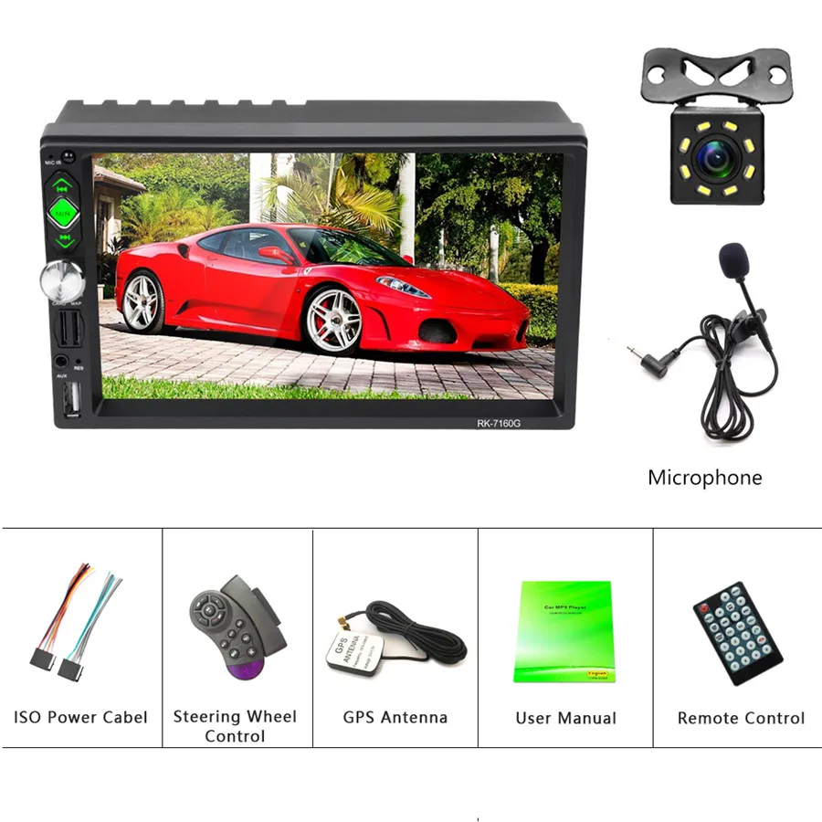 With 8IR camera Hikity Автомагнитола 2 din Авторадио RDS GPS навигация FM Bluetooth Мультимедиа Видео плеер с микрофоном Дистанционное управление Стерео - Цвет: With 8IR camera
